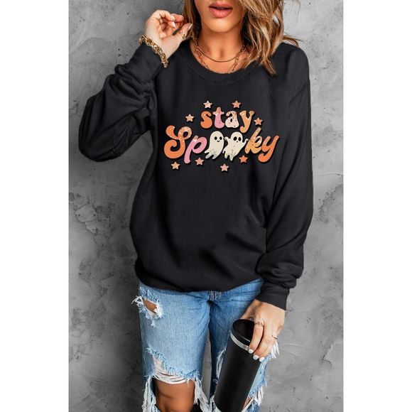 Azura Exchange  Black Halloween stay Spooky Graphic Sweatshirt - Picture 4 of 10